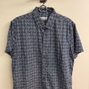 Men's Blue Floral Button-Down Shirt